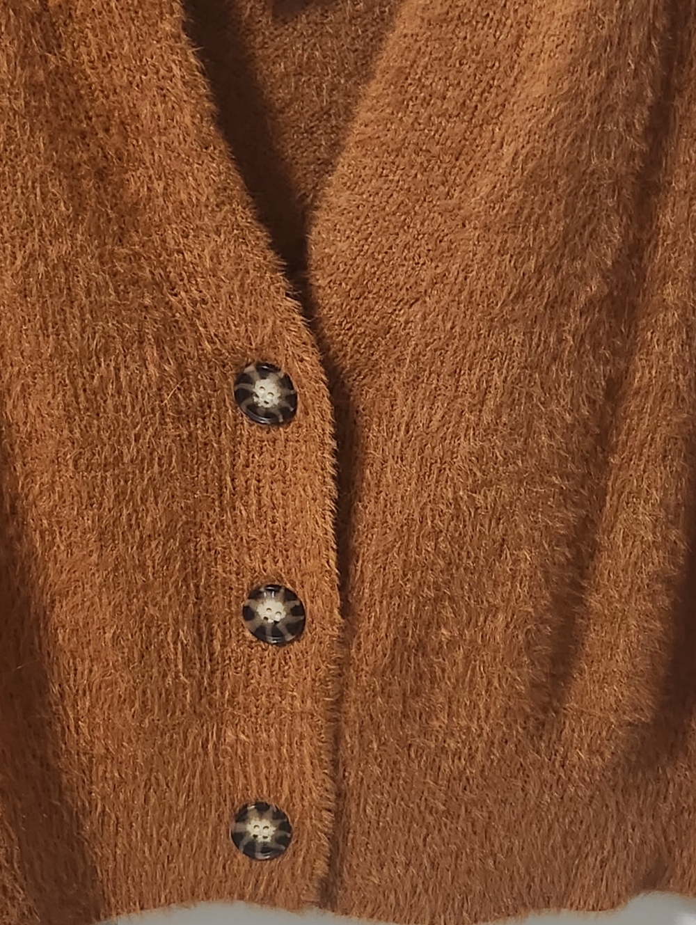Industry Knit V-Neck Sweater Button Cardigan in Rust Brown - Picture 4 of 8